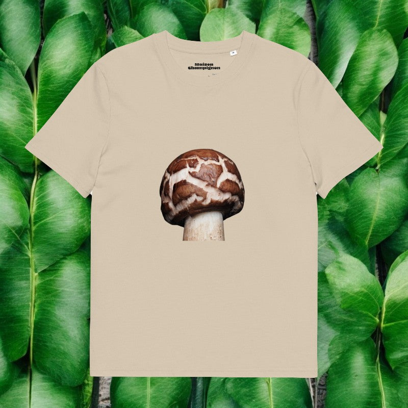Chlorophyllum beige T-shirt on green green leaves