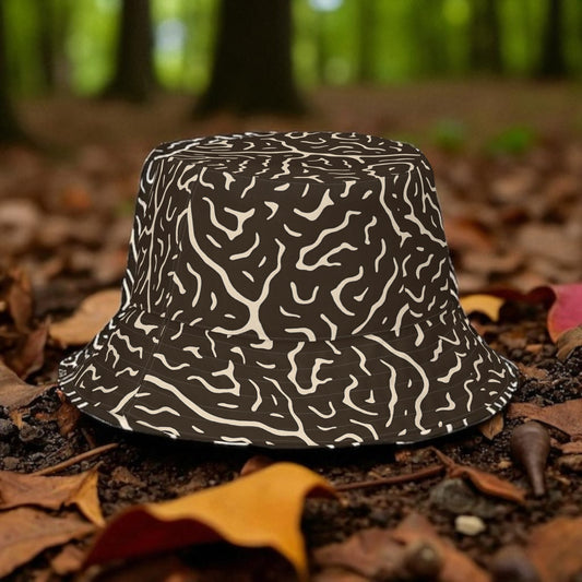 Truffle bucket hat on forest floor outside front